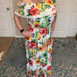 Floral Off Shoulder Maxi Dress Size Large NWT